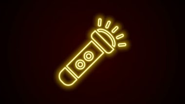 Parlayan neon hattı fener simgesi siyah arkaplanda izole edildi. 4K Video hareketli grafik canlandırması