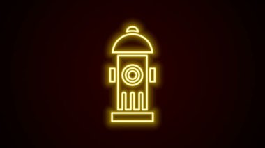 Parlayan neon hattı yangın musluğu simgesi siyah arkaplanda izole edildi. 4K Video hareketli grafik canlandırması