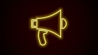Parlayan neon hattı Megafon simgesi siyah arkaplanda izole edildi. Sözcü işareti. 4K Video hareketli grafik canlandırması