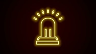 Parlayan neon hattı alarm zili simgesi siyah arkaplanda izole edildi. Yangın alarmı. Servis zili, el zili işareti, uyarı sembolü. 4K Video hareketli grafik canlandırması