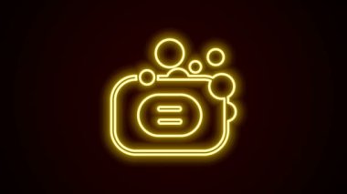 Parlayan neon hattı siyah arkaplanda izole edilmiş sabun simgesi. Köpüklü sabun çubuğu. 4K Video hareketli grafik canlandırması