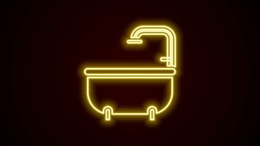 Parlayan neon hattı küvet simgesi siyah arkaplanda izole edildi. 4K Video hareketli grafik canlandırması