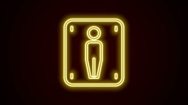 Parlayan neon hattı siyah arka planda izole edilmiş erkek tuvalet ikonu. Tuvalet tabelası. Lavaboda. 4K Video hareketli grafik canlandırması