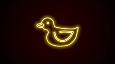 Parlayan neon çizgisi. Kauçuk ördek simgesi siyah arkaplanda izole edilmiş. 4K Video hareketli grafik canlandırması