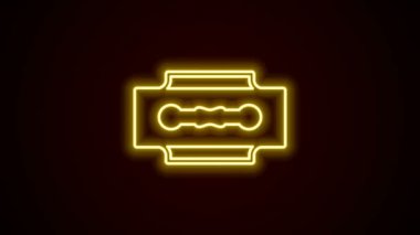 Parlayan neon çizgisi Blade jilet simgesi siyah arkaplanda izole edildi. 4K Video hareketli grafik canlandırması