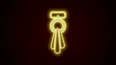 Siyah arkaplanda izole edilmiş bir askı simgesi üzerinde parlayan neon çizgisi havlusu. Banyo havlusu ikonu. 4K Video hareketli grafik canlandırması