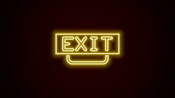 Gloeiende neon lijn Brand exit icoon geïsoleerd op zwarte achtergrond. Vuur noodpictogram. 4K Video motion grafische animatie — Stockvideo