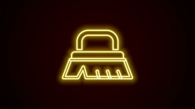 Temizlik simgesi için parlayan neon hattı fırçası siyah arkaplanda izole edildi. 4K Video hareketli grafik canlandırması