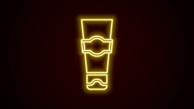 Siyah arkaplanda izole edilmiş parlak neon hattı tüp diş macunu simgesi. 4K Video hareketli grafik canlandırması