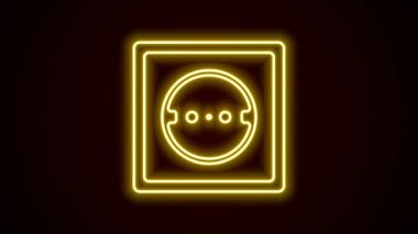 Parlayan neon hattı elektrik çıkış simgesi siyah arkaplanda izole edildi. Elektrik prizi. Rosette sembolü. 4K Video hareketli grafik canlandırması