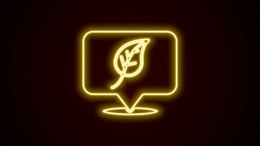 Siyah zemin üzerinde yaprak simgesi olan parlak neon çizgisi konumu. Çevre enerjisi kavramı. Alternatif enerji kavramı. 4K Video hareketli grafik canlandırması