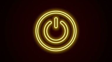 Parlayan neon hattı güç simgesi siyah arkaplanda izole edildi. Başlat işareti. 4K Video hareketli grafik canlandırması