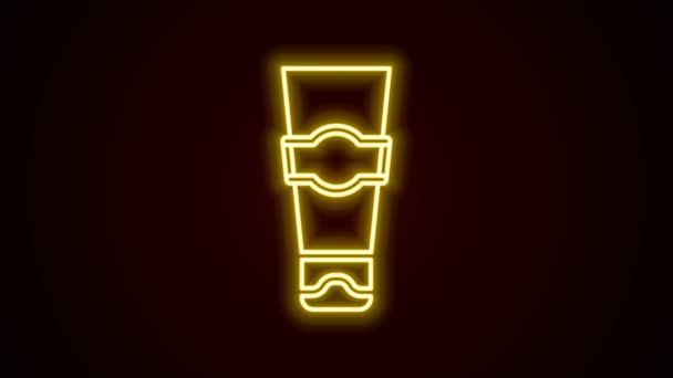 Brillante línea de neón Tubo de pasta de dientes icono aislado sobre fondo negro. Animación gráfica de vídeo 4K — Vídeo de stock