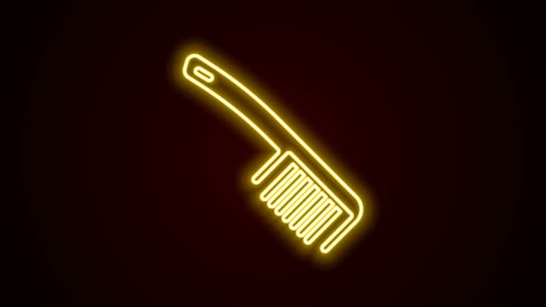 Ligne lumineuse néon Icône de brosse à cheveux isolé sur fond noir. Peigne pour cheveux peignés. Symbole de coiffeur. Animation graphique de mouvement vidéo 4K — Video