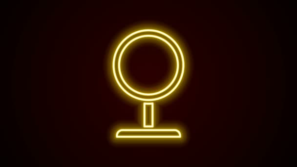 Parlayan neon çizgisi yuvarlak makyaj aynası ikonu siyah arkaplanda izole edilmiş. 4K Video hareketli grafik canlandırması — Stok video