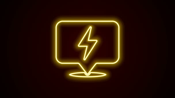 Gloeiende neon lijn Lightning bout pictogram geïsoleerd op zwarte achtergrond. Flash icoon. Laad flash icoon op. Een bliksemschicht. Verlichtingsstaking. 4K Video motion grafische animatie — Stockvideo