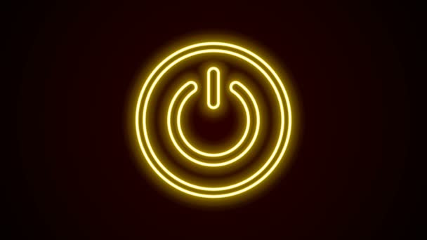 Icono de botón de encendido de línea de neón brillante aislado sobre fondo negro. Firma inicial. Animación gráfica de vídeo 4K — Vídeos de Stock