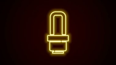 Parlayan neon hattı LED ampul simgesi siyah arkaplanda izole edildi. Ekonomik LED ışıklı ampul. Enerji lambasını sakla. 4K Video hareketli grafik canlandırması