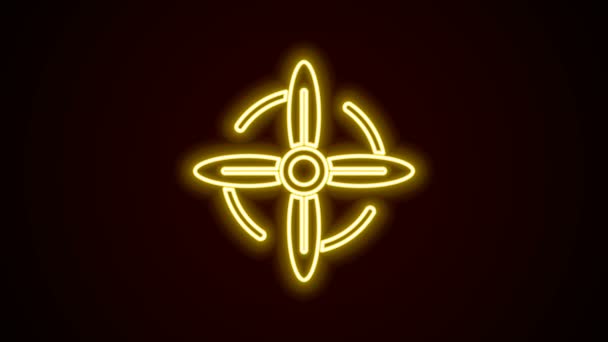 Glowing neon line Wind turbine icon isolated on black background. Wind generator sign. Windmill for electric power production. 4K Video motion graphic animation — Stock Video