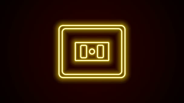 Φωτεινή γραμμή νέον Ηλεκτρικό εικονίδιο εξόδου απομονωμένο σε μαύρο φόντο. Υποδοχή ρεύματος. Το σύμβολο της Ροζέτας. 4K Γραφική κίνηση κίνησης βίντεο — Αρχείο Βίντεο