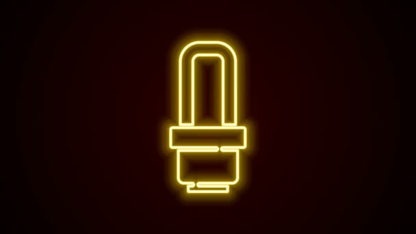 Glödande neon line LED-lampa ikon isolerad på svart bakgrund. Ekonomisk LED belyst glödlampa. Spara energi lampa. 4K Video motion grafisk animation — Stockvideo