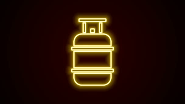 Línea de neón brillante Icono del tanque de gas propano aislado sobre fondo negro. Icono del tanque de gas inflamable. Animación gráfica de vídeo 4K — Vídeo de stock