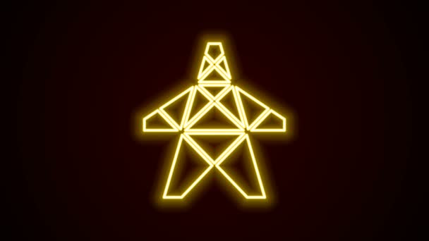 Gloeiende neon lijn Elektrische toren gebruikt om een icoon van de bovenleiding geïsoleerd op zwarte achtergrond te ondersteunen. Hoogspanningslijn. 4K Video motion grafische animatie — Stockvideo