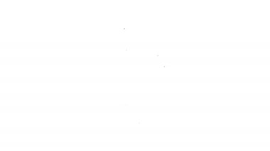 Siyah çizgili kafe ve restoran konumu simgesi beyaz arka planda izole edildi. Noktanın içinde çatal ve kaşık yeme işareti var. 4K Video hareketli grafik canlandırması.