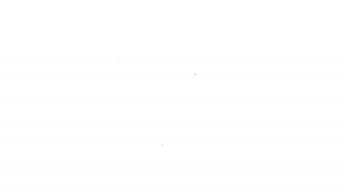 Beyaz arka planda izole edilmiş kürek ikonlu siyah kum kovası. Plastik çocuk oyuncağı. Yaz ikonu. 4K Video hareketli grafik canlandırması