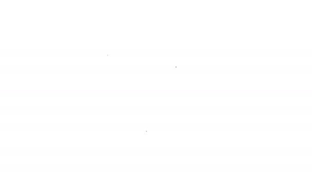 Černá čára Písek v kbelíku s ikonou lopaty izolované na bílém pozadí. Plastová dětská hračka. Ikona léta. Grafická animace pohybu videa 4K — Stock video