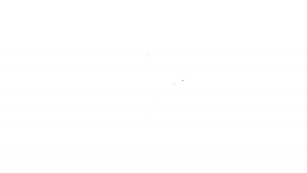 Linha preta Falsa mandíbula no ícone de vidro isolado no fundo branco. Mandíbula dentária ou dentadura, dentes falsos com incisivos. Animação gráfica em movimento de vídeo 4K — Vídeo de Stock