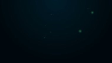 Parlayan neon hattı, siyah arka planda izole edilmiş oyuncak bebek ikonu. Fasulye torbası işareti. 4K Video hareketli grafik canlandırması