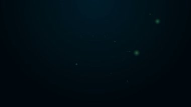 Siyah arka planda izole edilmiş lokum ikonu olan parlak neon çizgili sıcak çikolata bardağı. Mutlu Noeller ve mutlu yıllar. 4K Video hareketli grafik canlandırması