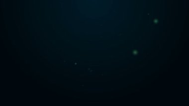 Siyah zemin üzerinde örgü iğneleri ikonu olan parlak neon çizgili iplik topu. El yapımı, örgü ya da terzi için etiket. 4K Video hareketli grafik canlandırması