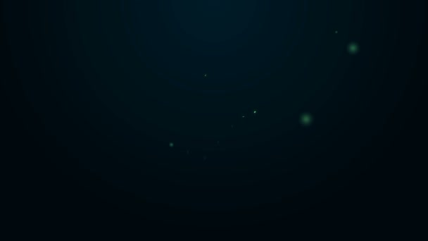 Gloeiende neonlijn Valse kaak in glazen icoon geïsoleerd op zwarte achtergrond. Tandheelkundige kaak of kunstgebit, kunsttanden met snijtanden. 4K Video motion grafische animatie — Stockvideo
