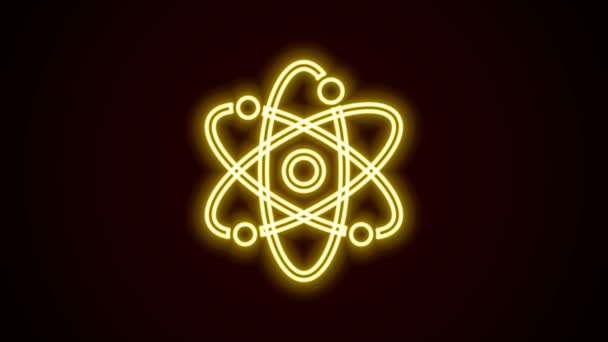 Glödande neon linje Atom ikon isolerad på svart bakgrund. Symbol för vetenskap, utbildning, kärnfysik, vetenskaplig forskning. 4K Video motion grafisk animation — Stockvideo