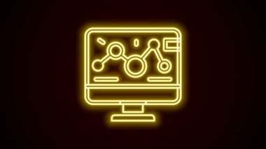 Laptop ikonunda parlayan neon hattı genetik modifikasyonu siyah arkaplanda izole edildi. DNA analizi, genetik testler, klonlama. 4K Video hareketli grafik canlandırması