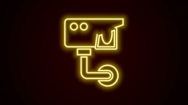 Parlayan neon hat kamera ikonu siyah arkaplanda izole edildi. 4K Video hareketli grafik canlandırması