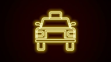 Parlayan neon hat taksi ikonu siyah arka planda izole edildi. 4K Video hareketli grafik canlandırması