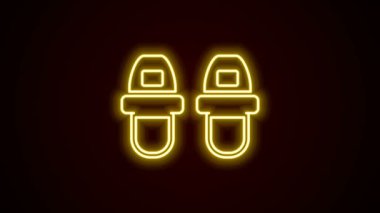 Parlayan neon çizgili otel terlikleri simgesi siyah arka planda izole edildi. Parmak arası terlik işareti. 4K Video hareketli grafik canlandırması