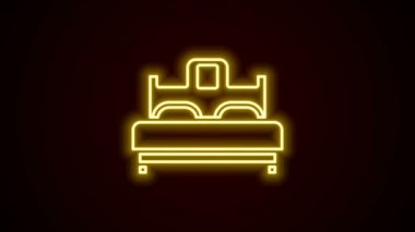 Parlayan neon hattı yatak odası simgesi siyah arkaplanda izole edildi. Düğün, aşk, evlilik sembolü. Balayı koleksiyonundan yatak odası yaratıcı ikonu. 4K Video hareketli grafik canlandırması