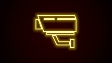 Parlayan neon hat kamera ikonu siyah arkaplanda izole edildi. 4K Video hareketli grafik canlandırması