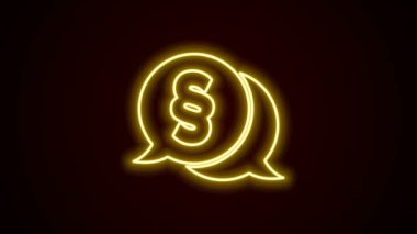 Parlayan neon çizgisi Law simgesi siyah arkaplanda izole edildi. 4K Video hareketli grafik canlandırması