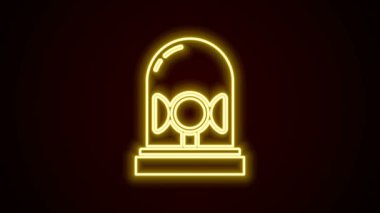 Parlayan neon hattı, siyah arkaplanda izole edilmiş bir siren ikonu. Acil durum sireni. 4K Video hareketli grafik canlandırması