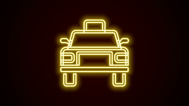 ネオンラインの輝き黒い背景に隔離されたタクシーの車のアイコン。4Kビデオモーショングラフィックアニメーション — ストック動画