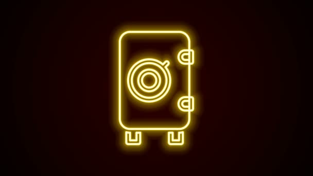 Glowing neon line Safe icon isolated on black background. The door safe a bank vault with a combination lock. Reliable Data Protection. 4K Video motion graphic animation — Stock Video