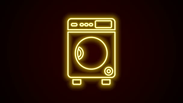 Linha de néon brilhante Ícone da arruela isolado no fundo preto. Ícone da máquina de lavar. Máquina de lavar roupa - máquina de lavar roupa. Símbolo de eletrodomésticos. Animação gráfica em movimento de vídeo 4K — Vídeo de Stock