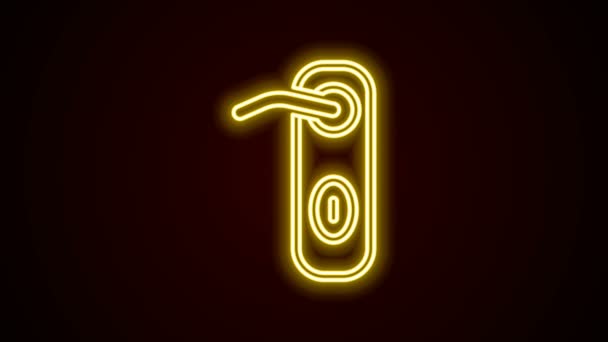 Zářící neonová čára Ikona kliky dveří izolovaná na černém pozadí. Značka zámku dveří. Grafická animace pohybu videa 4K — Stock video