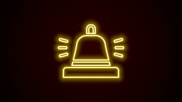 Luminoso neon linea Hotel icona campana di servizio isolato su sfondo nero. Il campanello. Animazione grafica 4K Video motion — Video Stock
