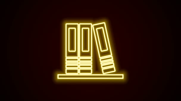 Cartelle luminose al neon Cartelle Office con documenti e icone isolate su sfondo nero. Leganti per ufficio. Archivio cartella segno. Animazione grafica 4K Video motion — Video Stock